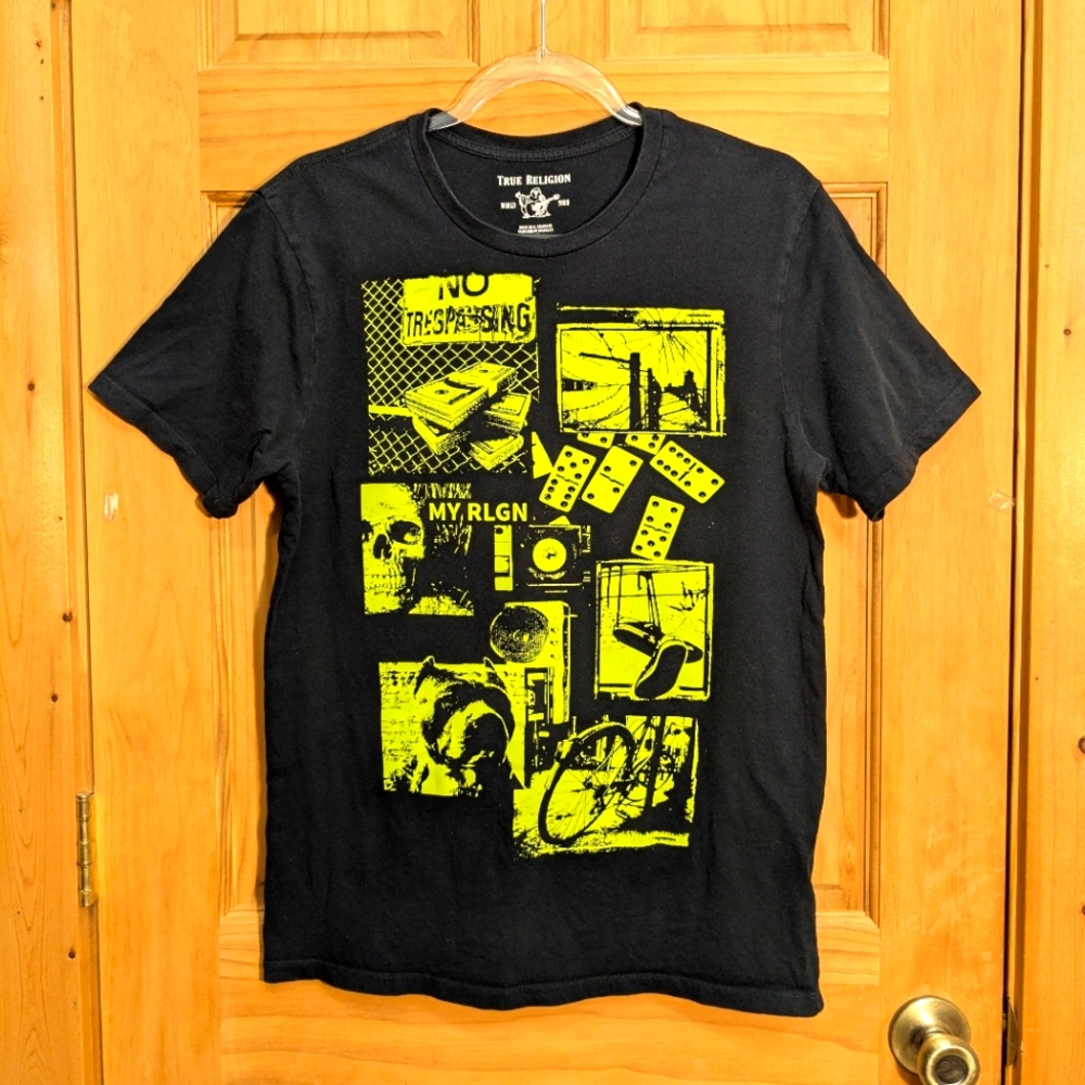 True Religion World Tour Womens T-shirt S/P MY RLGN Black Green Concert Festival